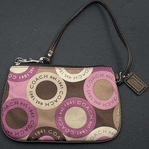 Coach Pink and Brown Circle Pattern Wristlet